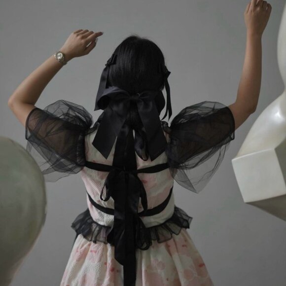 NWT Simone Rocha x H&M Puff Sleeve Tulle Top in Black sz XS - Picture 6 of 16